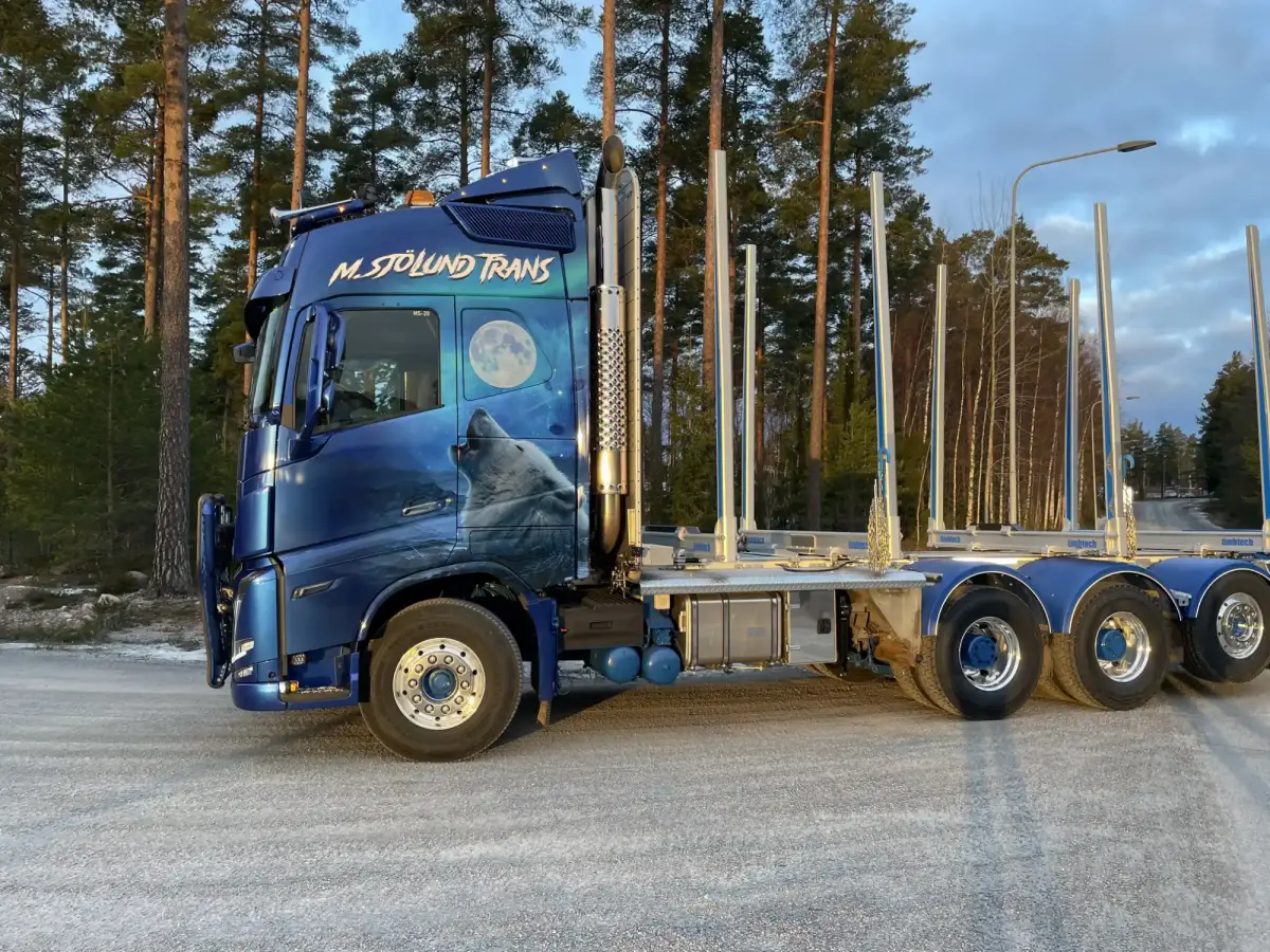 Blå lastbil i sidoprofil